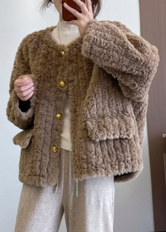 Mode Khaki Tjock Fuskpäls Teddy Coat Vinter