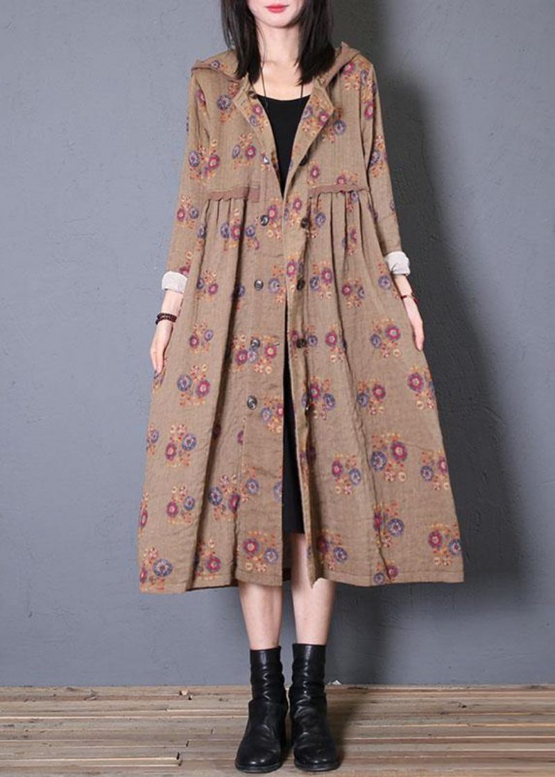 Mode Oversized Kappa Höst Khaki Tryck Luva Cinched Coats