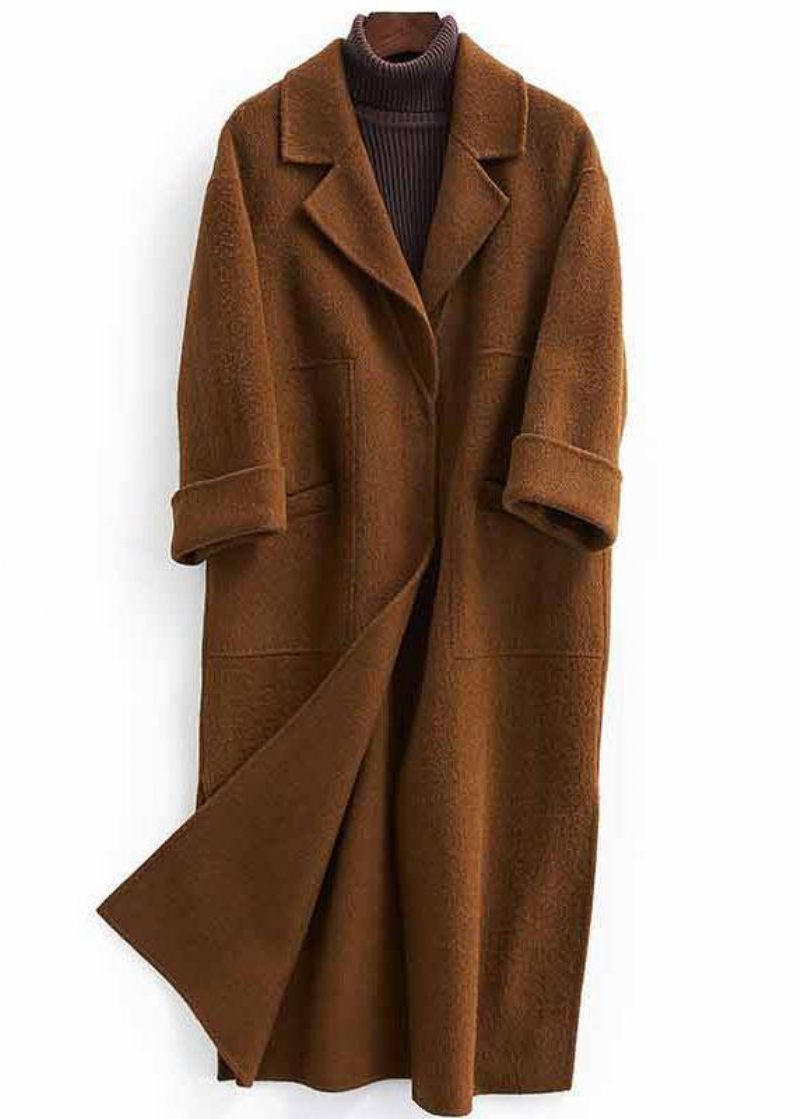 Mode Oversized Trenchcoat Halvärm Rockar Choklad Notched Woolen Coats