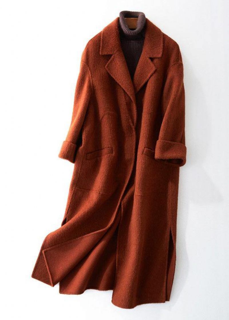 Mode Oversized Trenchcoat Halvärm Rockar Choklad Notched Woolen Coats - Trenchcoats för kvinnor