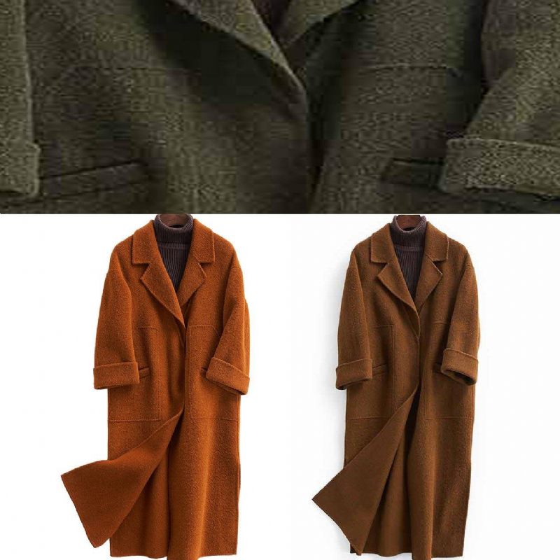 Mode Oversized Trenchcoat Halvärm Rockar Choklad Notched Woolen Coats - Trenchcoats för kvinnor