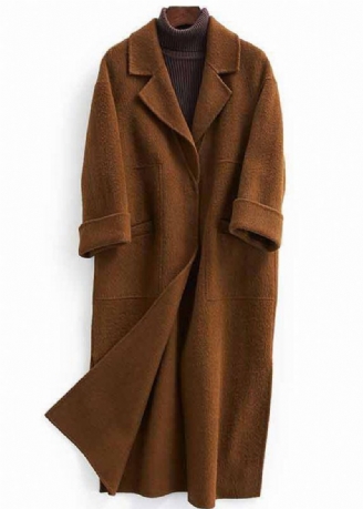 Mode Oversized Trenchcoat Halvärm Rockar Choklad Notched Woolen Coats