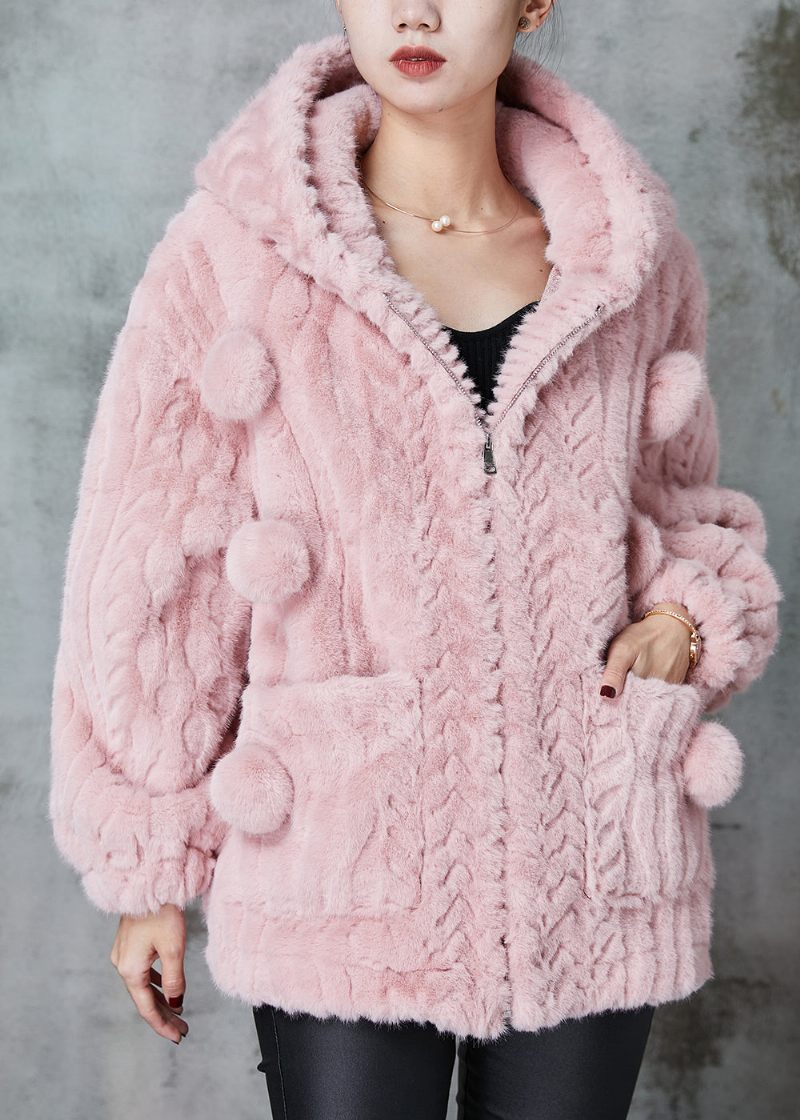 Mode Rosa Huva Fuzzy Fur Fluffy Coat Ytterkläder Spring