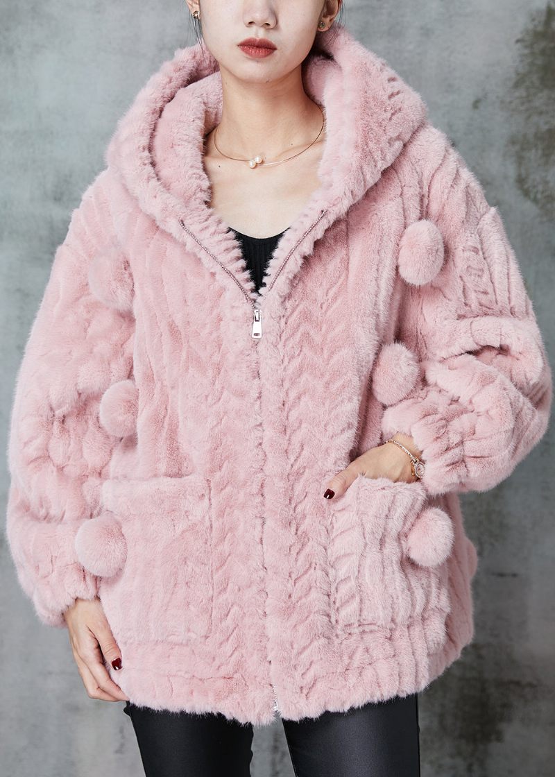 Mode Rosa Huva Fuzzy Fur Fluffy Coat Ytterkläder Spring - Vinterkappor för kvinnor