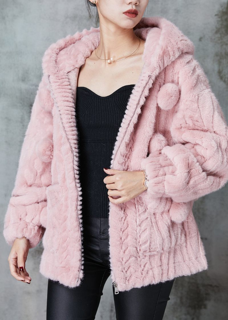 Mode Rosa Huva Fuzzy Fur Fluffy Coat Ytterkläder Spring - Vinterkappor för kvinnor