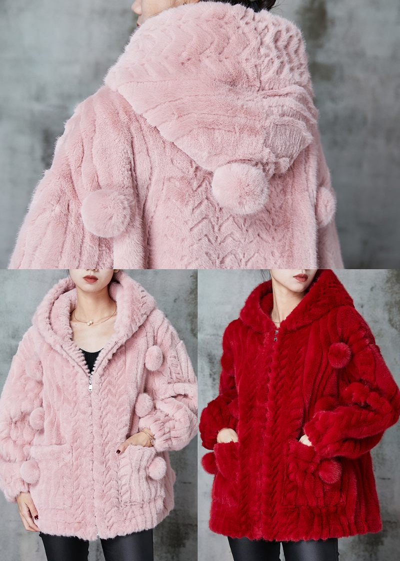 Mode Rosa Huva Fuzzy Fur Fluffy Coat Ytterkläder Spring - Vinterkappor för kvinnor