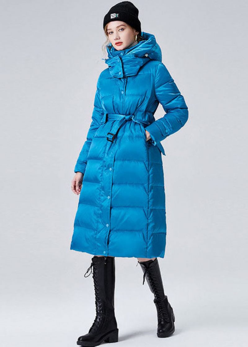 Mode Sky Blue Hooded Sashes Förläng Duck Down Dunrock Vinter