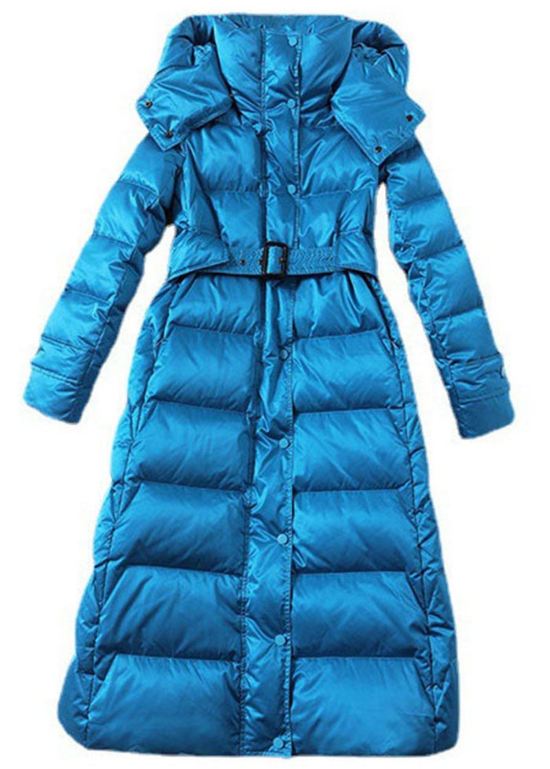 Mode Sky Blue Hooded Sashes Förläng Duck Down Dunrock Vinter - Dunjackor för kvinnor