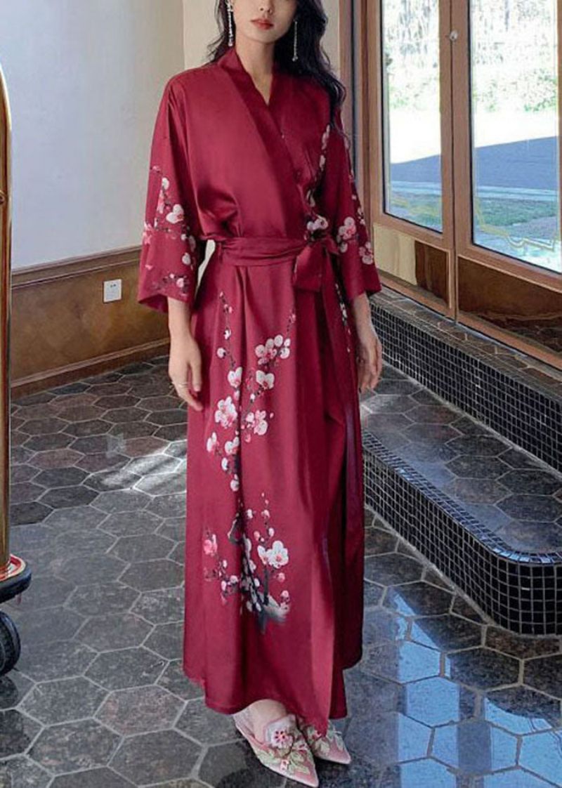 Mode Svart Oversized Print Ice Silk Lös Robe Sommar - Koftor för kvinnor