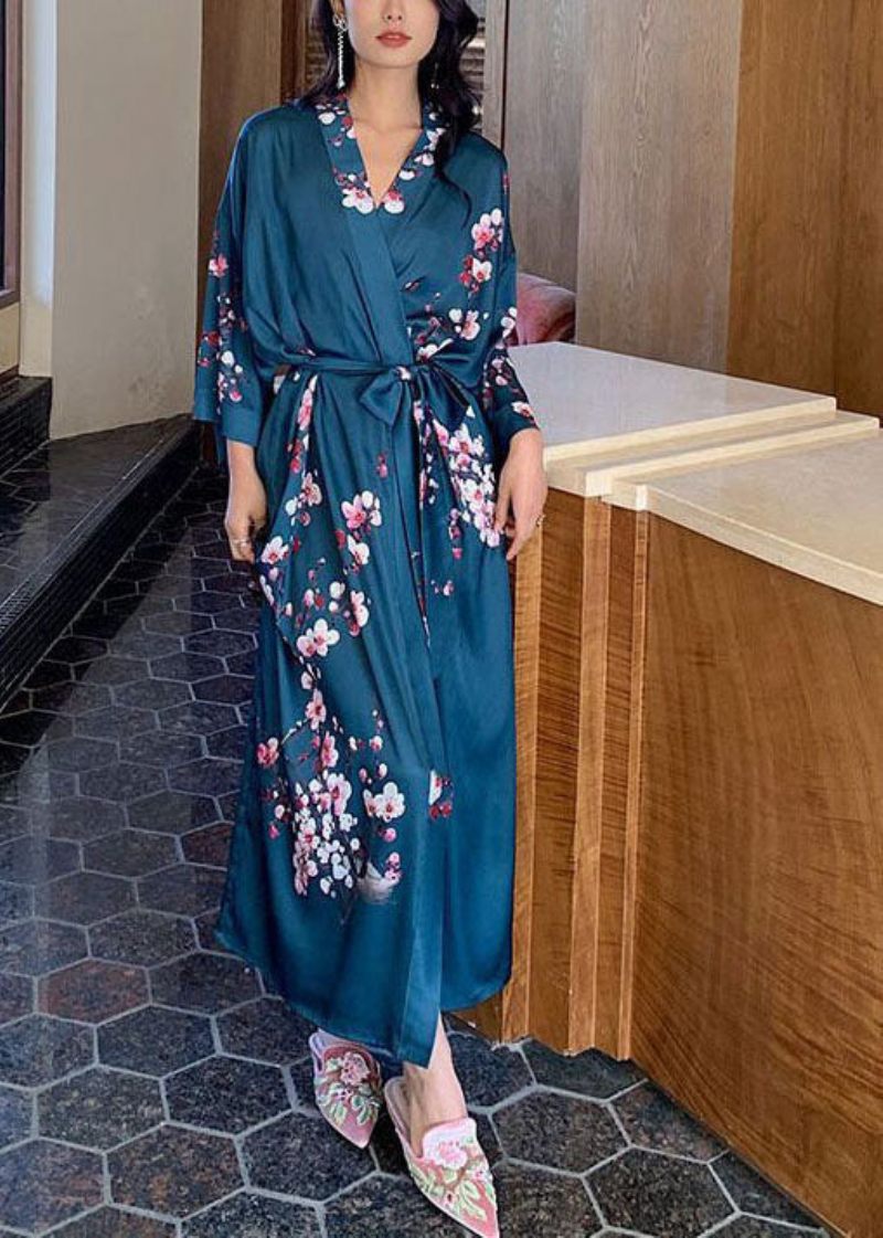 Mode Svart Oversized Print Ice Silk Lös Robe Sommar - Koftor för kvinnor