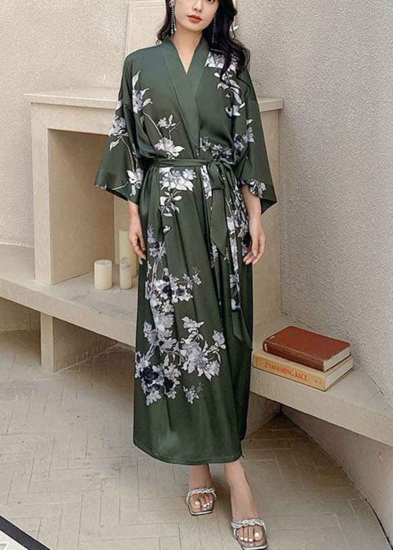 Mode Svart Oversized Print Ice Silk Lös Robe Sommar - Koftor för kvinnor