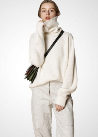 Modern Beige Turtle Neck Oversized Varm Ulltröja Toppar Vinter