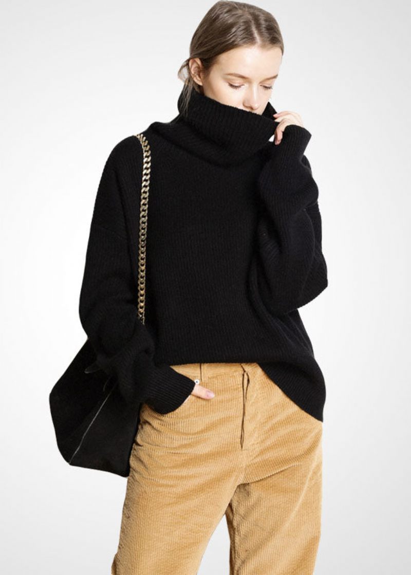 Modern Beige Turtle Neck Oversized Varm Ulltröja Toppar Vinter - Ullrockar för kvinnor