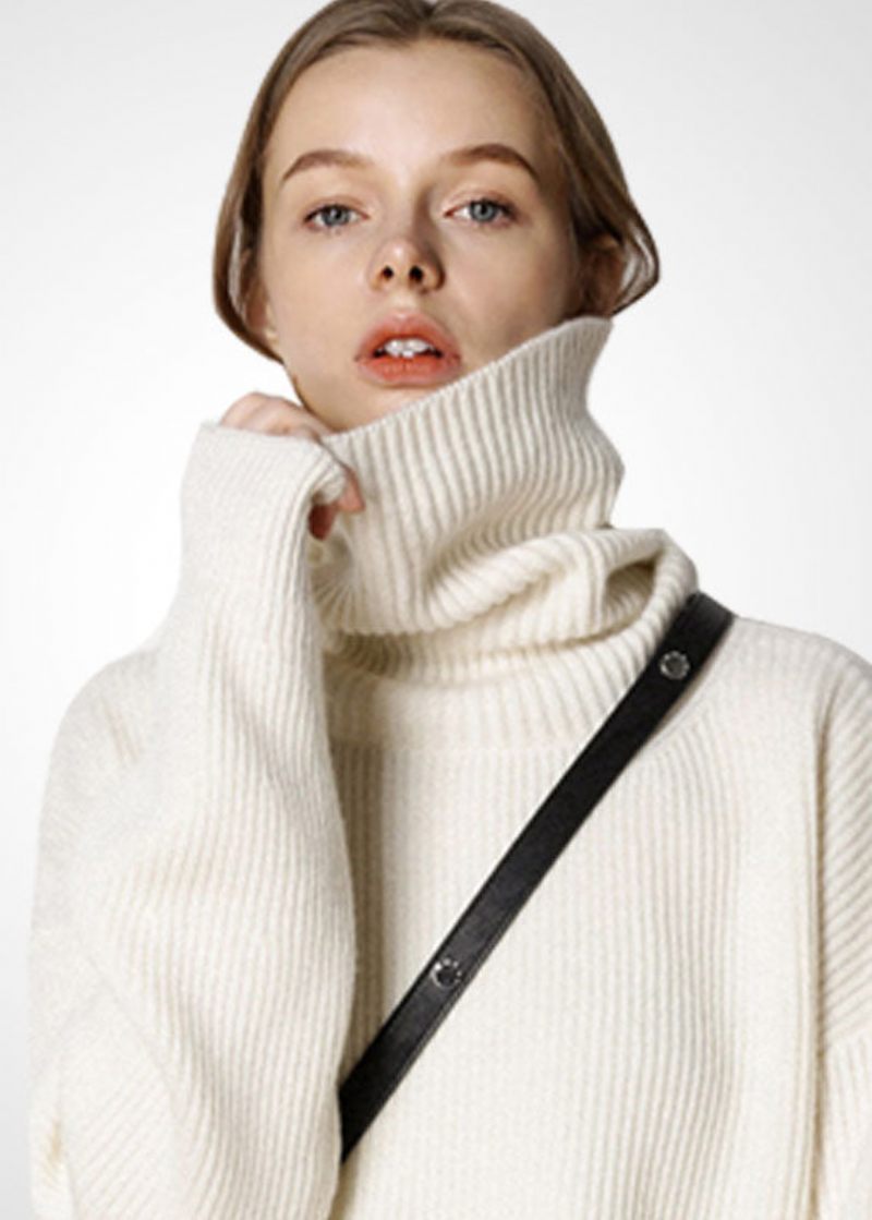 Modern Beige Turtle Neck Oversized Varm Ulltröja Toppar Vinter - Ullrockar för kvinnor