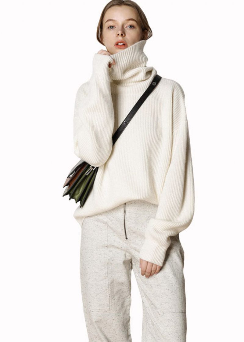 Modern Beige Turtle Neck Oversized Varm Ulltröja Toppar Vinter - Ullrockar för kvinnor