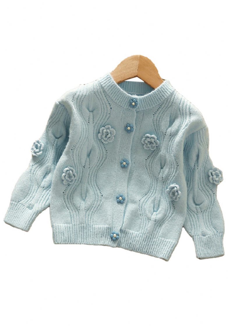 Modern Blå O-ringad Knapp Patchwork Knit Girl Cardigan Fall - Koftor för kvinnor