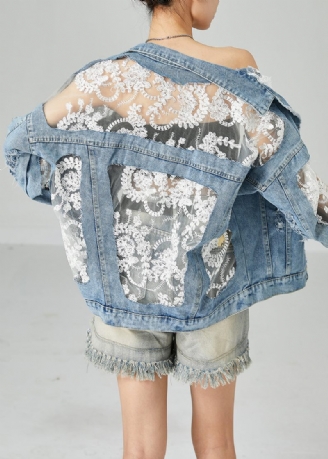 Modern Blå Spets Tyll Patchwork Denimrockar Sommar