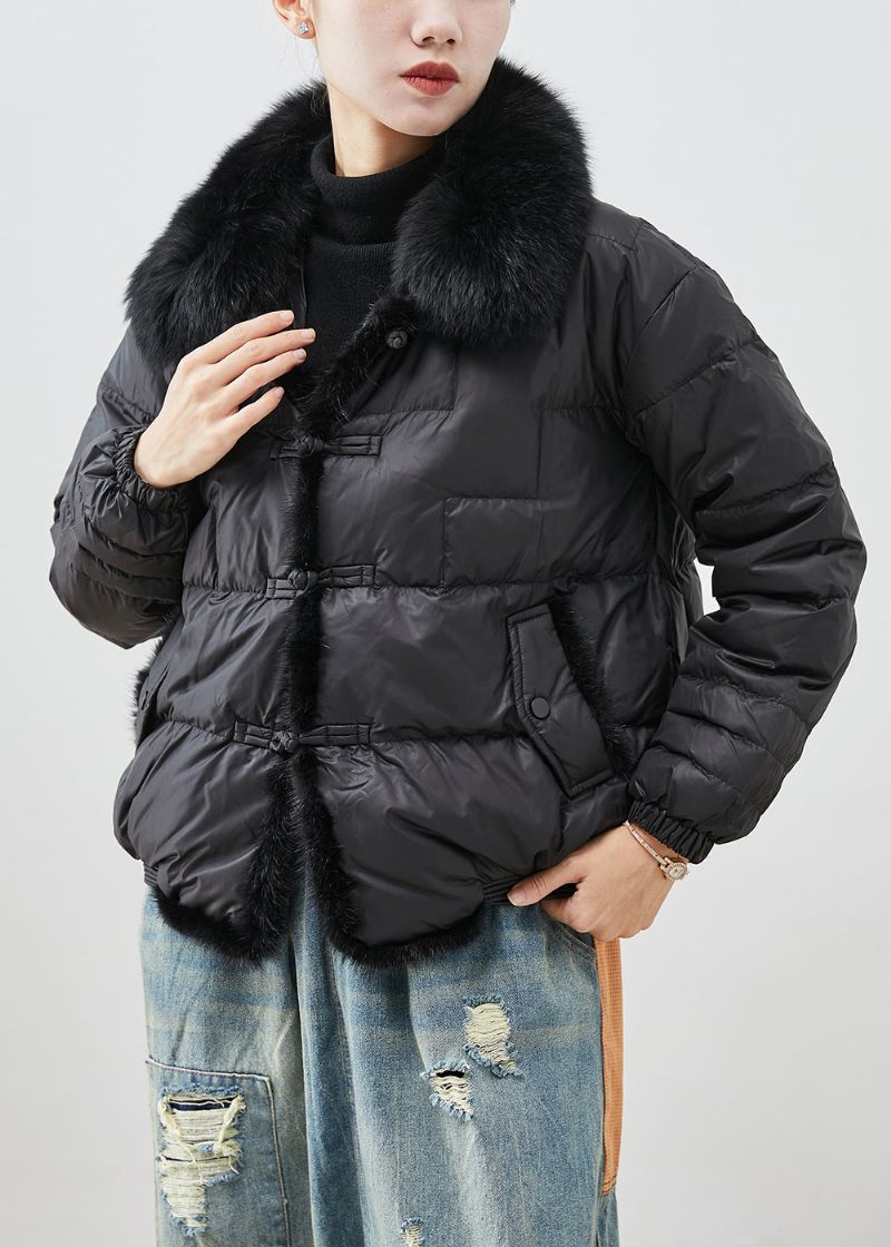 Modern Black Fox Krage Patchwork Mink Hair Duck Down Puffers Jackor Vinter - Dunjackor för kvinnor