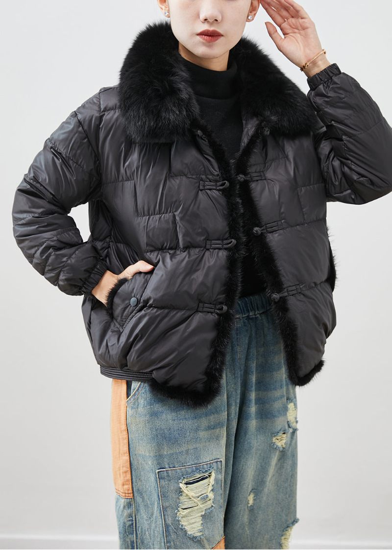 Modern Black Fox Krage Patchwork Mink Hair Duck Down Puffers Jackor Vinter - Dunjackor för kvinnor