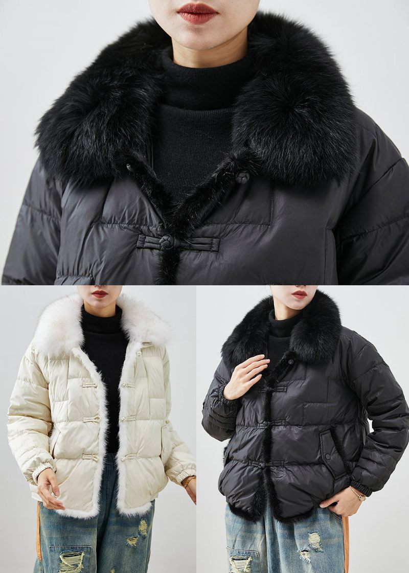 Modern Black Fox Krage Patchwork Mink Hair Duck Down Puffers Jackor Vinter - Dunjackor för kvinnor