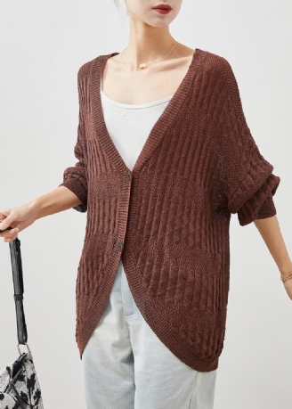 Modern Choklad Överdimensionerad Stickad Cardigan Batwing Ärm