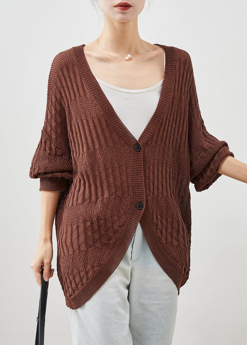 Modern Choklad Överdimensionerad Stickad Cardigan Batwing Ärm - Koftor för kvinnor