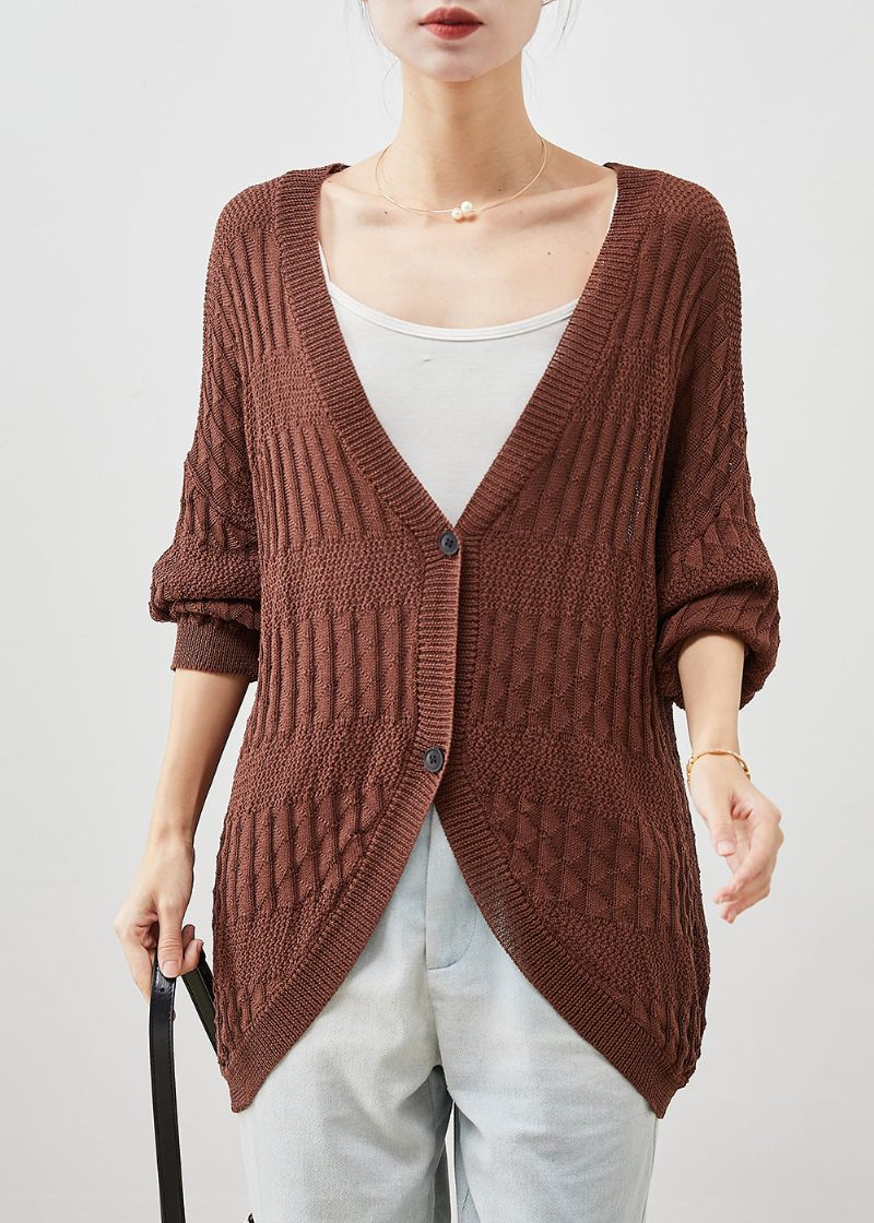 Modern Choklad Överdimensionerad Stickad Cardigan Batwing Ärm - Koftor för kvinnor