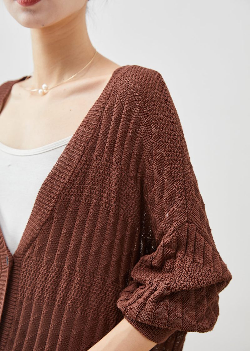 Modern Choklad Överdimensionerad Stickad Cardigan Batwing Ärm - Koftor för kvinnor