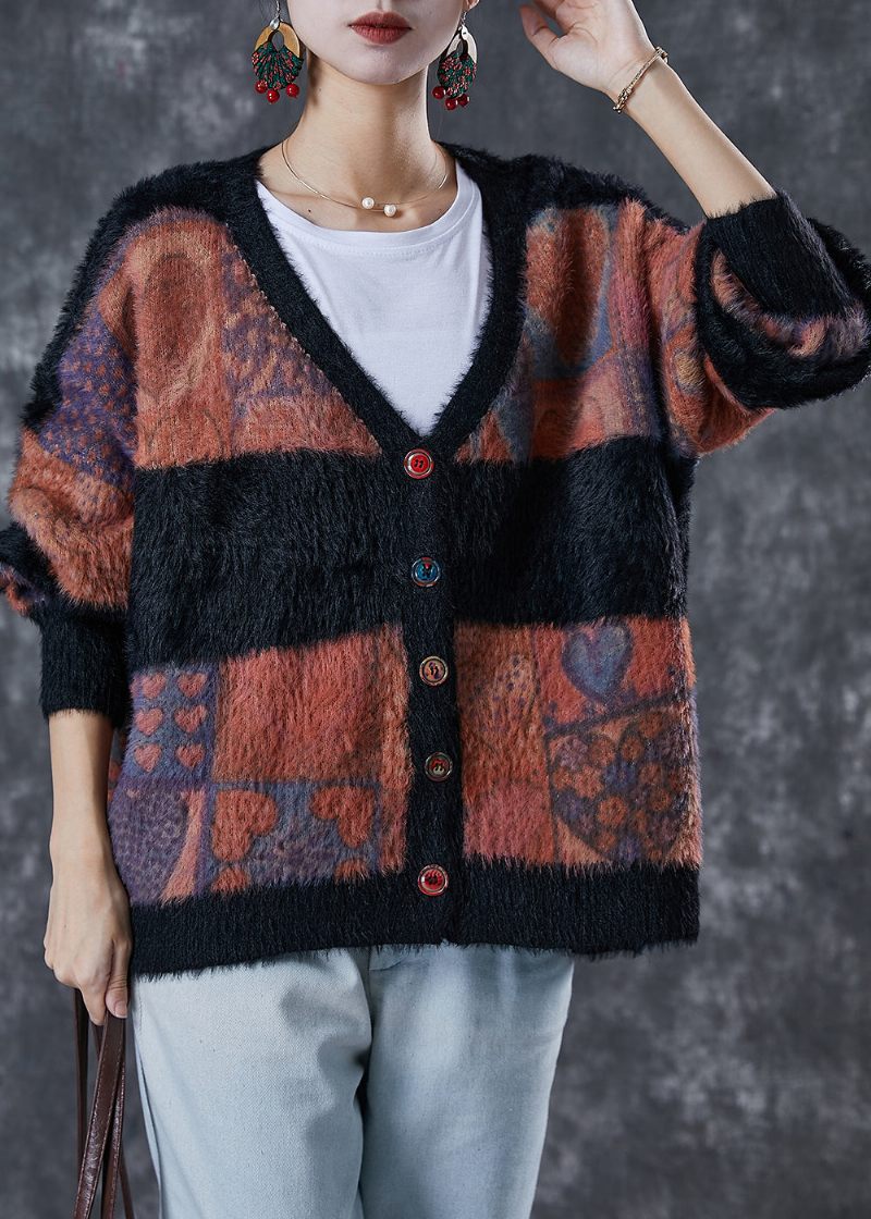 Modern Colorblock Oversized Tjock Mink Hår Stickad Cardigan Winter