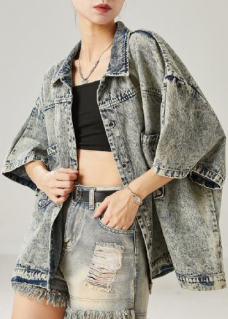 Modern Grå Oversized Fickor Denimjacka Sommar