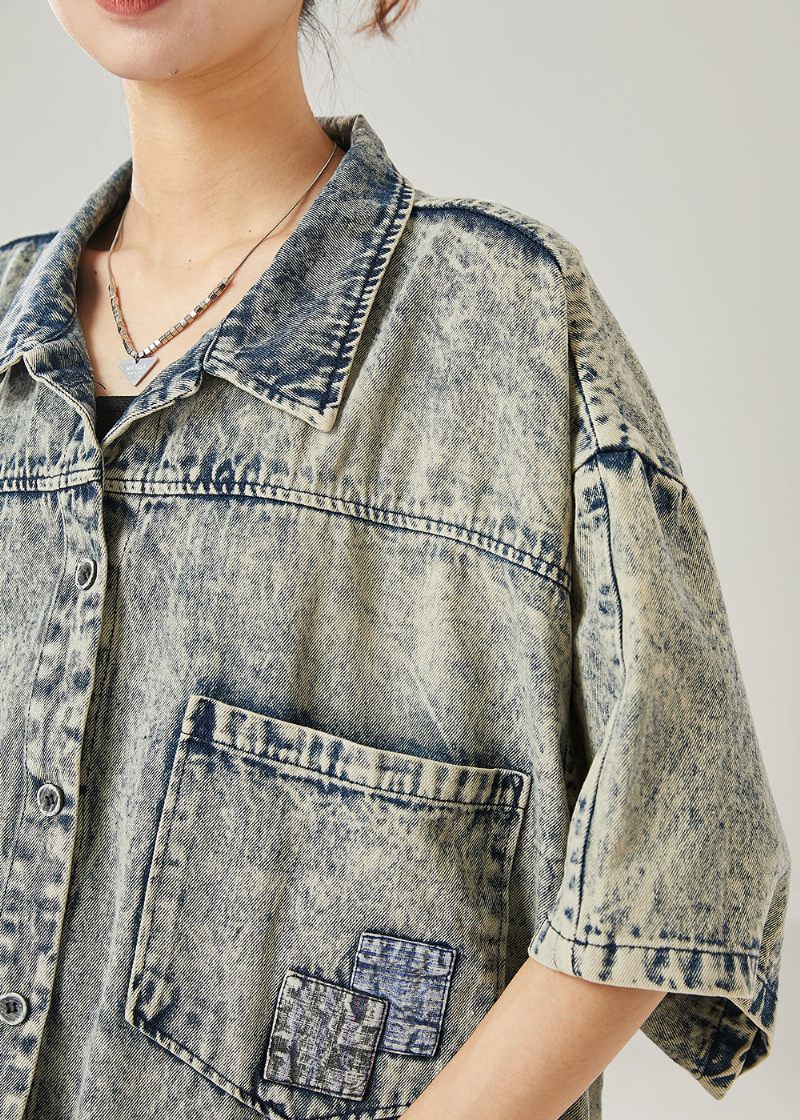 Modern Grå Oversized Fickor Denimjacka Sommar - Vinterkappor för kvinnor