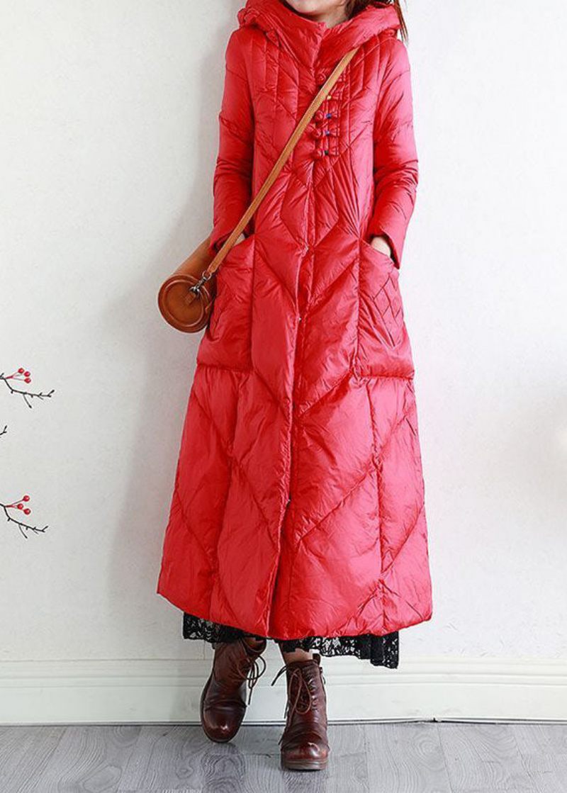 Modern Lila Hooded Oriental Button Förläng Duck Down Puffer Coat Vinter - Dunjackor för kvinnor