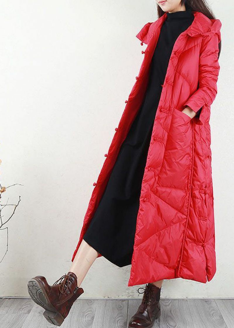 Modern Lila Hooded Oriental Button Förläng Duck Down Puffer Coat Vinter - Dunjackor för kvinnor