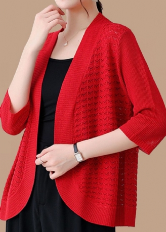 Modern Orange Hollow Out Patchwork Tunn Stickad Cardigan Armband Sleeve