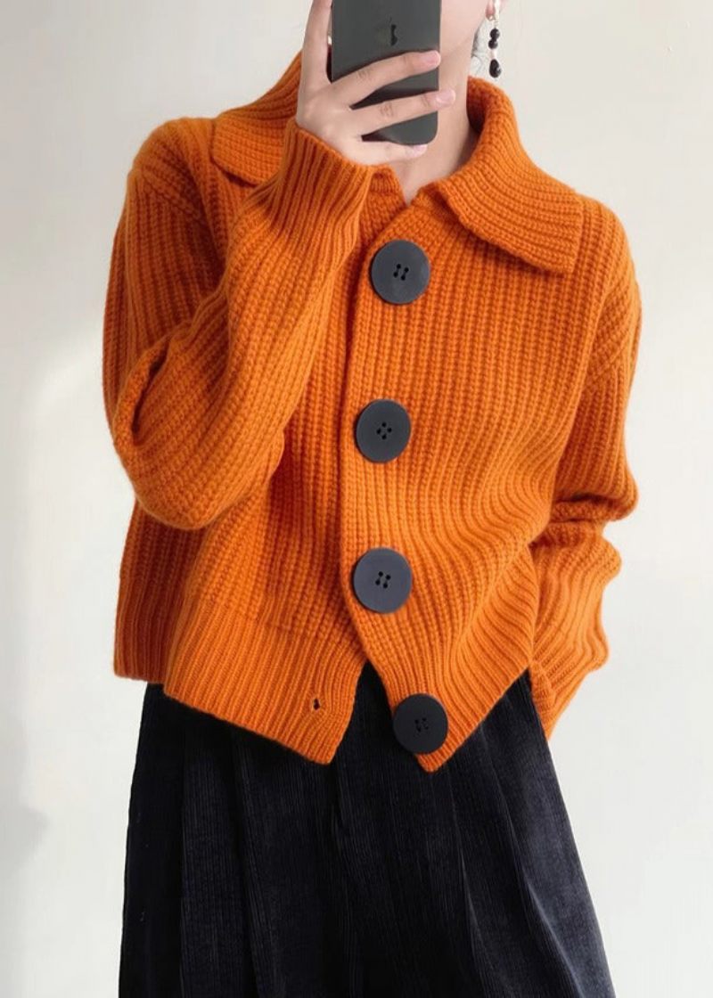 Modern Orange Peter Pan Krage Button Down Stickad Cardigan Winter