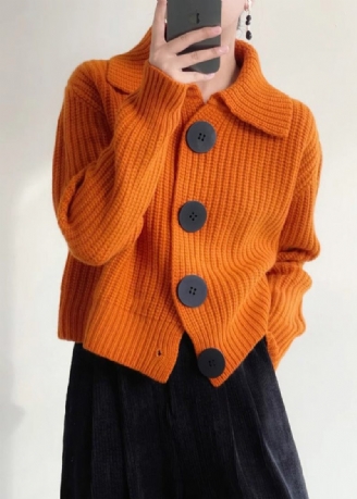 Modern Orange Peter Pan Krage Button Down Stickad Cardigan Winter