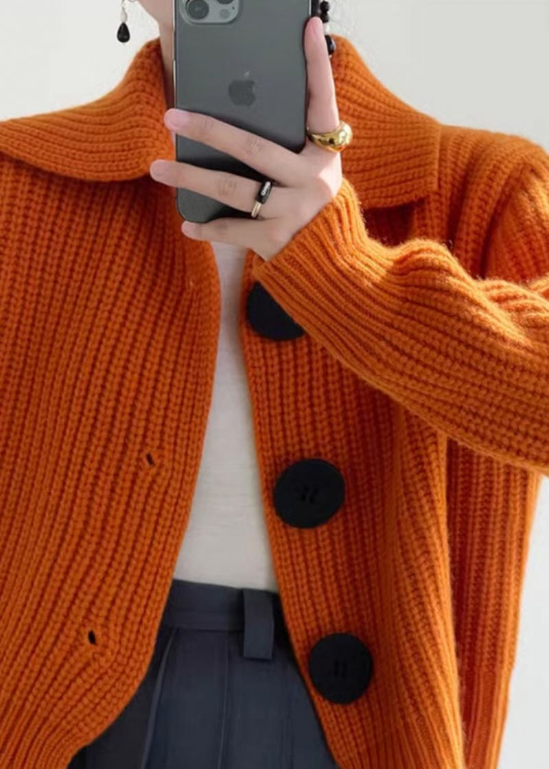 Modern Orange Peter Pan Krage Button Down Stickad Cardigan Winter - Koftor för kvinnor