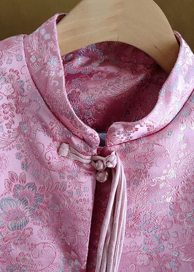 Modern Rosa Stativ Krage Jacquard Tofs Fin Bomull Fyllda Kappor Vinter - Dunjackor för kvinnor