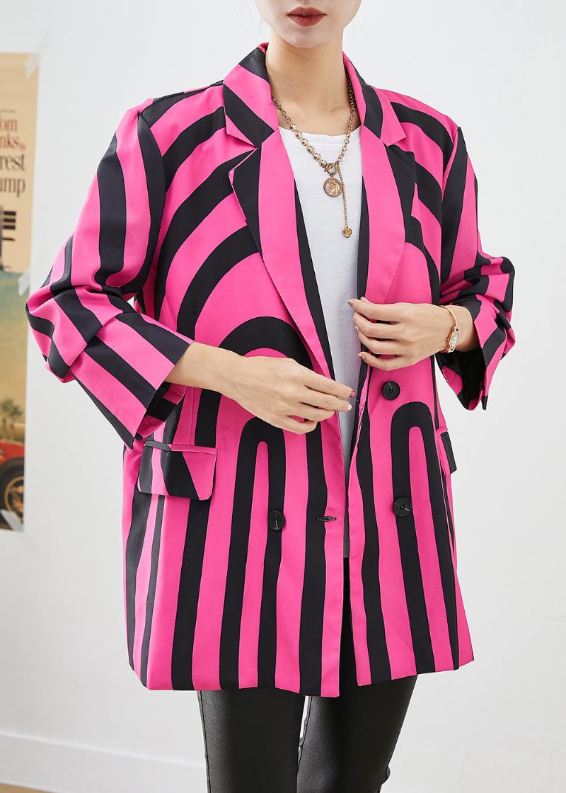 Modern Rose Lapel Zebra Mönster Randig Spandex Coat Fall