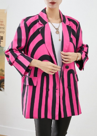 Modern Rose Lapel Zebra Mönster Randig Spandex Coat Fall