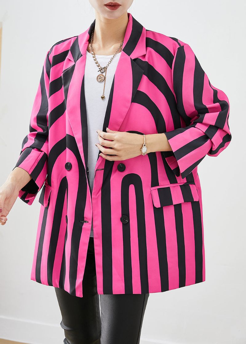 Modern Rose Lapel Zebra Mönster Randig Spandex Coat Fall - Vinterkappor för kvinnor