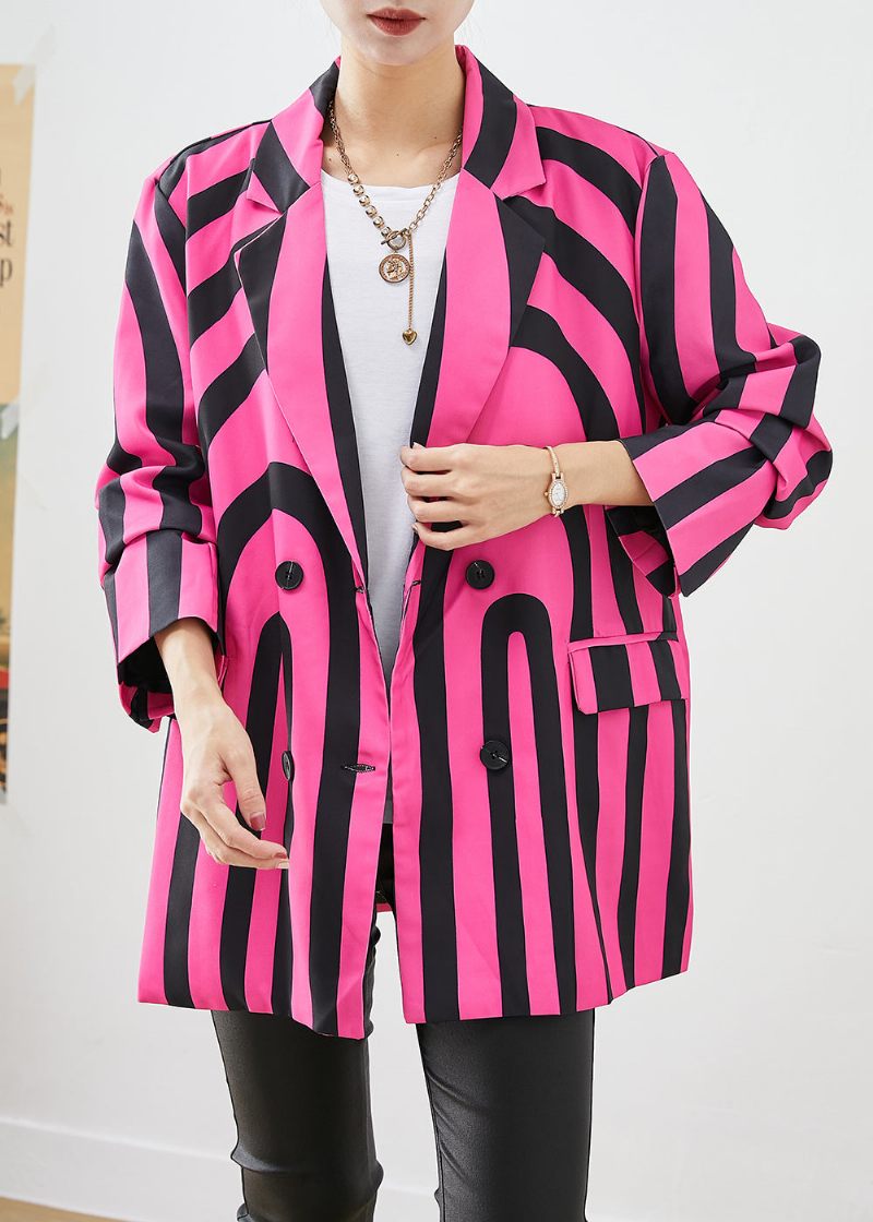 Modern Rose Lapel Zebra Mönster Randig Spandex Coat Fall - Vinterkappor för kvinnor