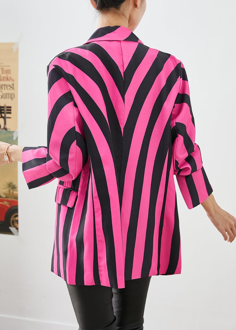 Modern Rose Lapel Zebra Mönster Randig Spandex Coat Fall - Vinterkappor för kvinnor