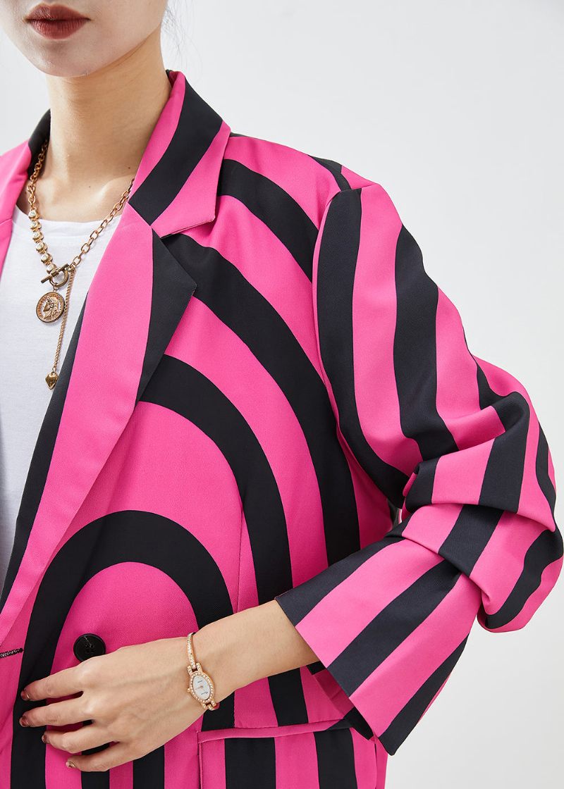 Modern Rose Lapel Zebra Mönster Randig Spandex Coat Fall - Vinterkappor för kvinnor