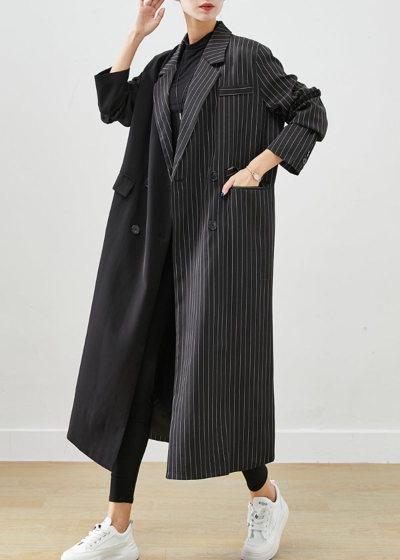 Modern Svart Asymmetrisk Randig Spandex Trench Fall