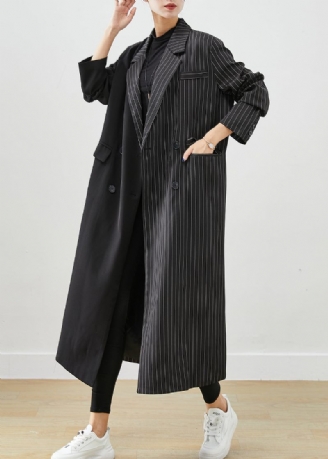 Modern Svart Asymmetrisk Randig Spandex Trench Fall