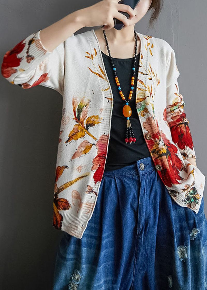 Modern Vit Oversized Tie Dye Stickad Cardigan Winter - Koftor för kvinnor