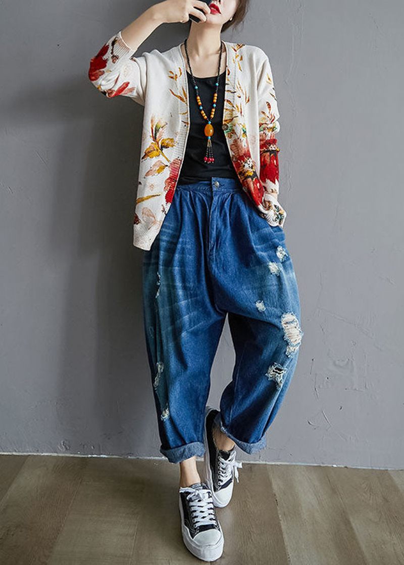 Modern Vit Oversized Tie Dye Stickad Cardigan Winter - Koftor för kvinnor