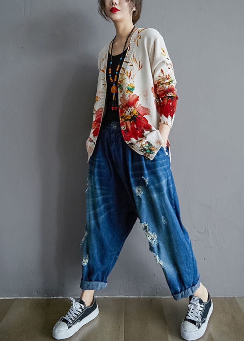 Modern Vit Oversized Tie Dye Stickad Cardigan Winter - Koftor för kvinnor