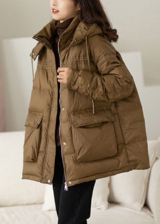 Moderna Khaki Hooded Oversized Fickor Duck Down Puffer Jacka Vinter